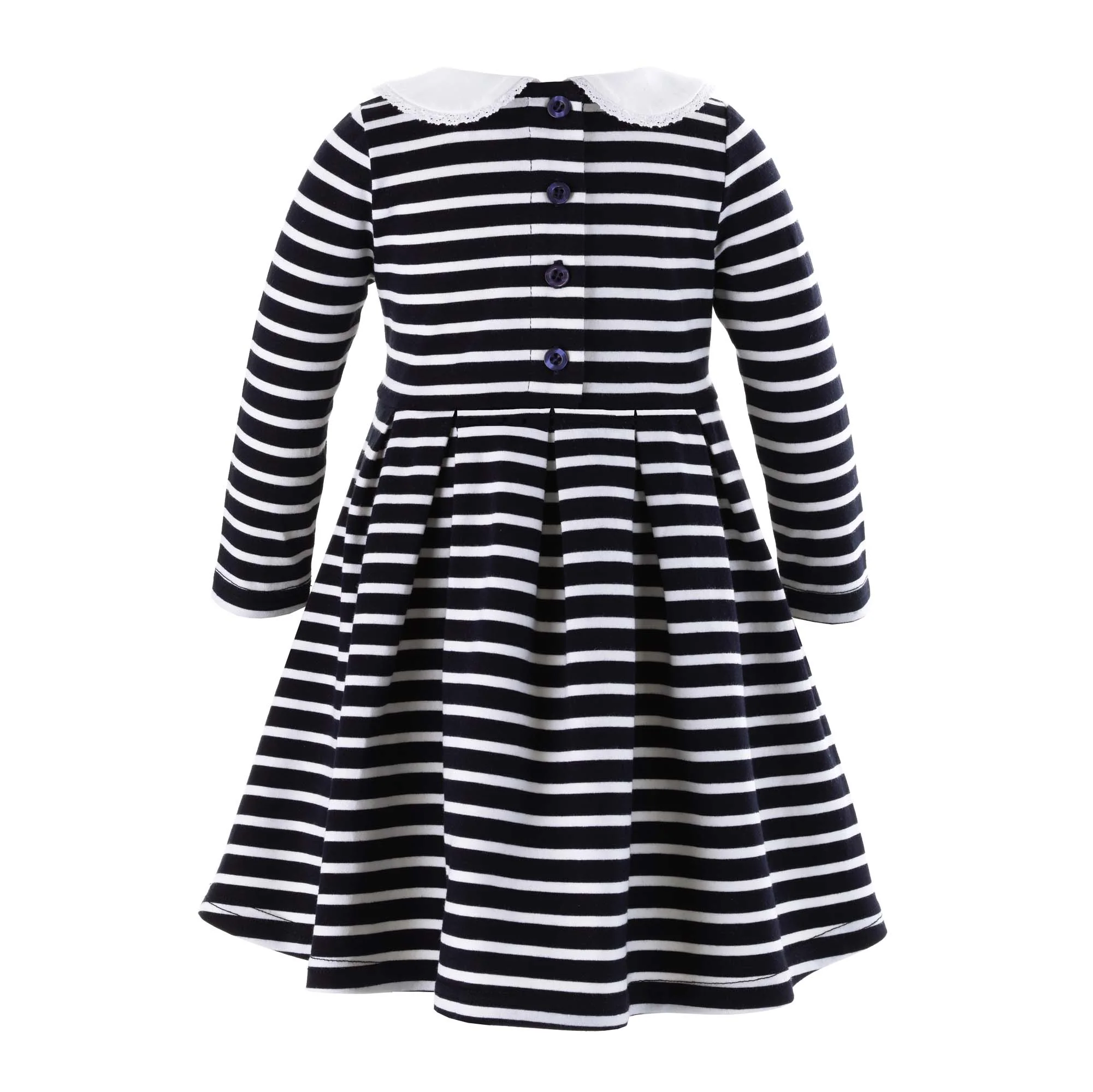 Baby Girl Navy Breton Stripe Jersey Dress - Image 3